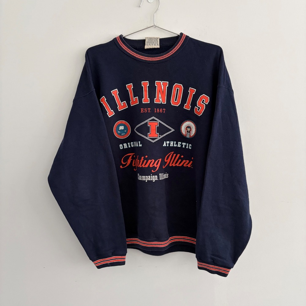 Vintage Galt Sand Illinois Fighting Illini Sweatshirt Navy Blue Mens Medium